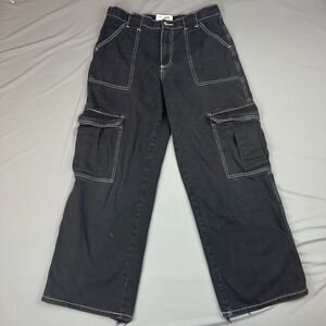 RSQ Pants Womens 27 Black Y2K Style Rave Wide Leg Baggy Cargo Goth Industrial
